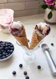 Blueberry Cobbler Ice Cream (Homemade Custard Recipe)- A Cozy Kitchen